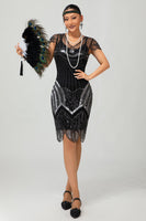 Load image into Gallery viewer, Sparkly Black Silver Sequins Bodycon Flapper Dress with Beading