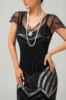 Load image into Gallery viewer, Sparkly Black Silver Sequins Bodycon Flapper Dress with Beading