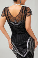 Load image into Gallery viewer, Sparkly Black Silver Sequins Bodycon Flapper Dress with Beading