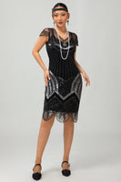 Load image into Gallery viewer, Sparkly Black Silver Sequins Bodycon Flapper Dress with Beading