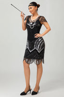 Load image into Gallery viewer, Sparkly Black Silver Sequins Bodycon Flapper Dress with Beading