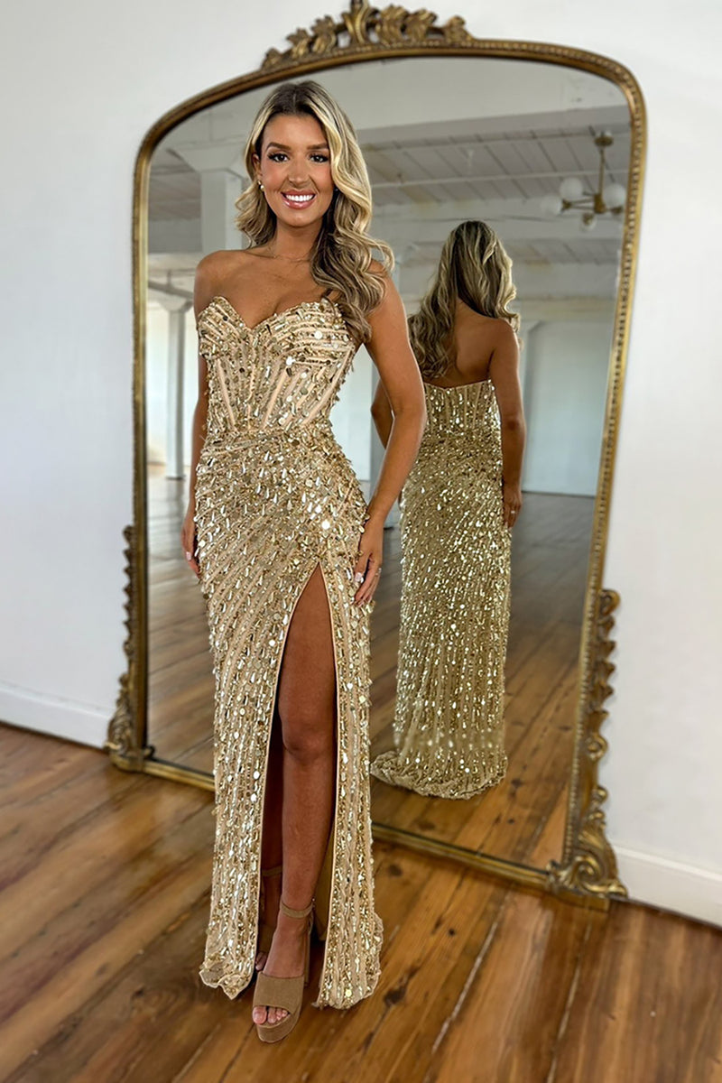Load image into Gallery viewer, Sparkly Red Sweetheart Sequins Mermaid Long Corset Formal Dress with Beading