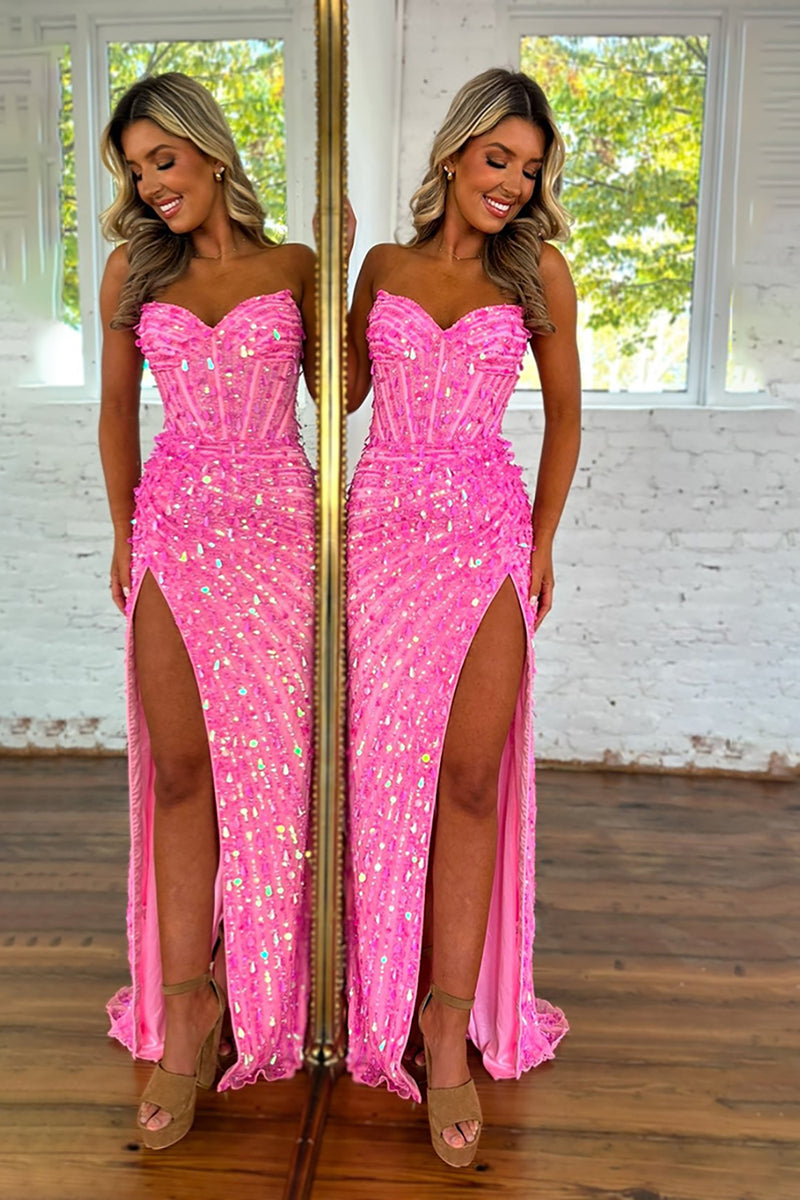 Load image into Gallery viewer, Sparkly Red Sweetheart Sequins Mermaid Long Corset Formal Dress with Beading