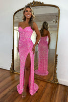Load image into Gallery viewer, Sparkly Red Sweetheart Sequins Mermaid Long Corset Formal Dress with Beading