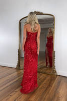 Load image into Gallery viewer, Sparkly Red Sweetheart Sequins Mermaid Long Corset Formal Dress with Beading