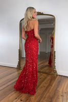 Load image into Gallery viewer, Sparkly Red Sweetheart Sequins Mermaid Long Corset Formal Dress with Beading