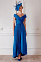 Load image into Gallery viewer, Royal Blue Off the Shoulder Long Pleated Mother of the Bride Dress