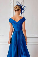Load image into Gallery viewer, Royal Blue Off the Shoulder Long Pleated Mother of the Bride Dress