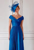 Load image into Gallery viewer, Royal Blue Off the Shoulder Long Pleated Mother of the Bride Dress