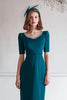 Load image into Gallery viewer, Sparkly Peacock Blue Round Neck Midi Mother of the Bride Dress with Slit