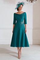 Load image into Gallery viewer, Sparkly Peacock Green A Line Midi Mother of the Bride Dress with Beading