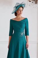 Load image into Gallery viewer, Sparkly Peacock Green A Line Midi Mother of the Bride Dress with Beading