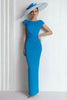 Load image into Gallery viewer, Blue Boat Neck Long Mother of the Bride Dress with Sleeves