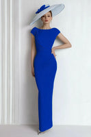 Load image into Gallery viewer, Blue Boat Neck Long Mother of the Bride Dress with Sleeves
