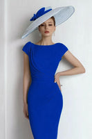 Load image into Gallery viewer, Blue Boat Neck Long Mother of the Bride Dress with Sleeves