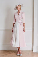 Load image into Gallery viewer, Candy Pink A Line Floral Midi Mother of the Bride Dress with Sleeves