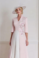 Load image into Gallery viewer, Candy Pink A Line Floral Midi Mother of the Bride Dress with Sleeves