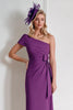Load image into Gallery viewer, Grape One Shoulder Chiffon Midi Mother of the Bride Dress with Bow