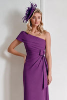 Load image into Gallery viewer, Grape One Shoulder Chiffon Midi Mother of the Bride Dress with Bow