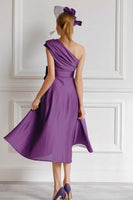 Load image into Gallery viewer, Grape A Line One Shoulder Midi Mother of the Bride Dress with Bow