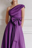 Load image into Gallery viewer, Grape A Line One Shoulder Midi Mother of the Bride Dress with Bow