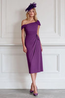 Load image into Gallery viewer, Burgundy Pencil One Shoulder Midi Mother of the Bride Dress
