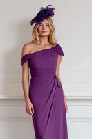 Load image into Gallery viewer, Burgundy Pencil One Shoulder Midi Mother of the Bride Dress