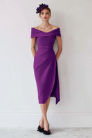 Load image into Gallery viewer, Grape Off the Shoulder Midi Mother of the Bride Dress with Slit