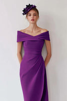 Load image into Gallery viewer, Grape Off the Shoulder Midi Mother of the Bride Dress with Slit