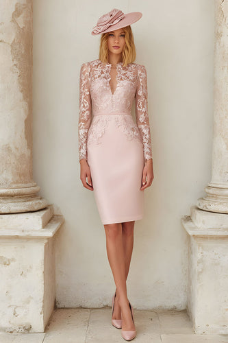 Blush Pink Bodycon Midi Mother of the Bride Dress with Lace