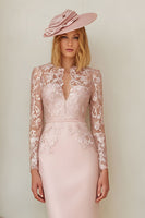 Load image into Gallery viewer, Blush Pink Bodycon Midi Mother of the Bride Dress with Lace