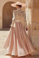 Load image into Gallery viewer, Candy Pink High Neck A Line Long Mother of the Bride Dress with Lace
