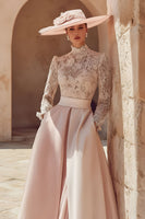 Load image into Gallery viewer, Candy Pink High Neck A Line Long Mother of the Bride Dress with Lace