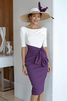 Load image into Gallery viewer, Grape Scoop Neck Bodycon Midi Mother of the Bride Dress with Sleeves
