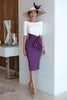 Load image into Gallery viewer, Grape Scoop Neck Bodycon Midi Mother of the Bride Dress with Sleeves