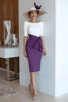 Load image into Gallery viewer, Grape Scoop Neck Bodycon Midi Mother of the Bride Dress with Sleeves