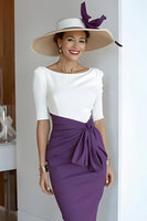 Load image into Gallery viewer, Grape Scoop Neck Bodycon Midi Mother of the Bride Dress with Sleeves
