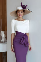 Load image into Gallery viewer, Grape Scoop Neck Bodycon Midi Mother of the Bride Dress with Sleeves