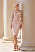 Load image into Gallery viewer, Blush Pink Illusion Boat Neck Bodycon Midi Mother of the Bride Dress with Lace