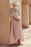 Load image into Gallery viewer, Candy Pink High Neck Long Mother of the Bride Dress with Lace