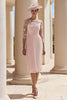 Load image into Gallery viewer, Blush Pink Illusion Boat Neck Pleated Midi Mother of the Bride Dress with Sleeves