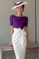 Load image into Gallery viewer, Grape Pencil Boat Neck Midi Mother of the Bride Dress with Bow