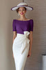 Load image into Gallery viewer, Grape Pencil Boat Neck Midi Mother of the Bride Dress with Bow