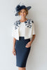 Load image into Gallery viewer, Navy Bodycon Floral 2 Piece Short Mother of the Bride Dress