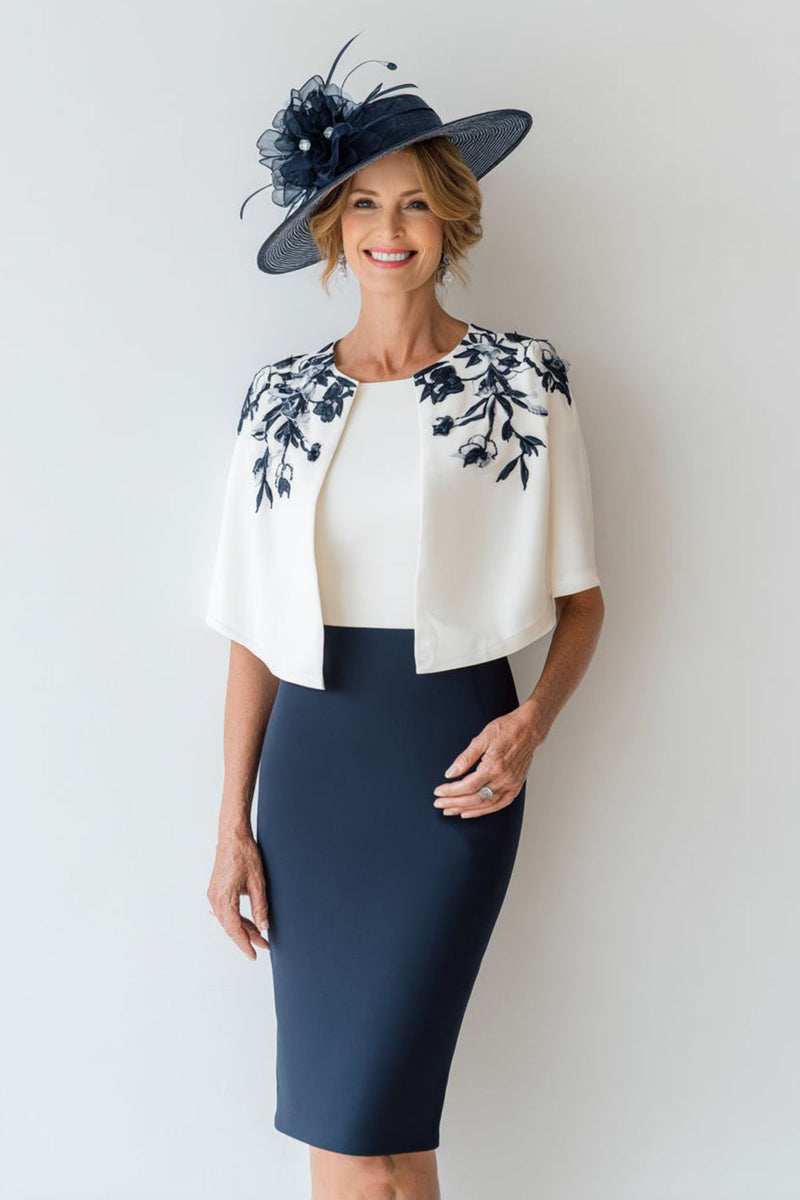Load image into Gallery viewer, Navy Bodycon Floral 2 Piece Short Mother of the Bride Dress