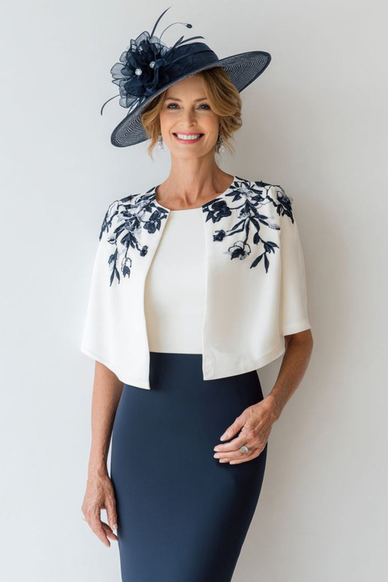 Load image into Gallery viewer, Navy Bodycon Floral 2 Piece Short Mother of the Bride Dress