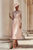 Load image into Gallery viewer, Blush Pink A Line Pleated Midi Mother of the Bride Dress with Lace