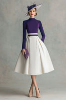 Load image into Gallery viewer, Plum High Neck Satin Midi Mother of the Bride Dress with Sleeves