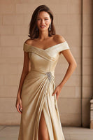 Load image into Gallery viewer, Champagne Off the Shoulder Long Mother of the Bride Dress with Slit