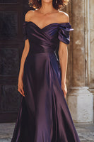 Load image into Gallery viewer, Plum Sheath Off the Shoulder Long Mother of the Bride Dress